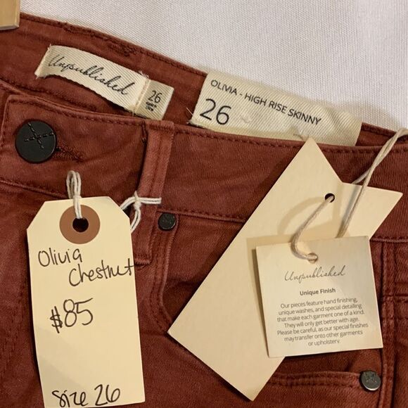 Unpublished size 26 Olivia Dash high-rise skinny chestnut color jeans - Picture 6 of 8